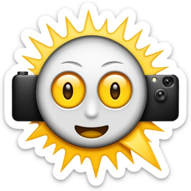 Minimalist emoji-style sticker of a wide open eye with a camera flash bursting into it. High contrast black and white with sharp lines. No gradients.
 sticker
