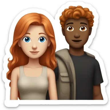 Redhead blue eyed girl and black haired tan male couple sticker
