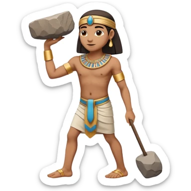 fullbody ancient Egyptian worker with simple headband, bent forward, carrying a rock block on their back sticker