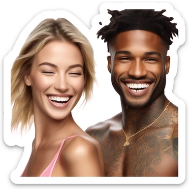 Photo of Victoria secret model laughing with a tattooed male model  sticker