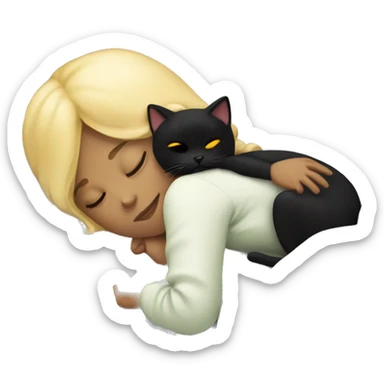 Blonde girl sleeping in bed with black cat sticker