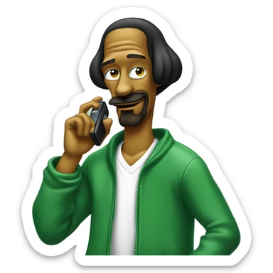 Snoop Dogg in simpson style dressed as camrom green outfit making a phone call on a flip phon  sticker