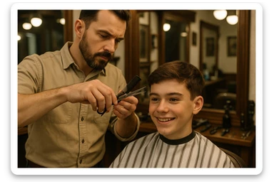 Sartaroshxonada soch olayotgan o'smirin usta sticker