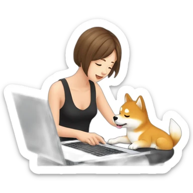 25 yo student typing on laptop with a shiba next to it sticker