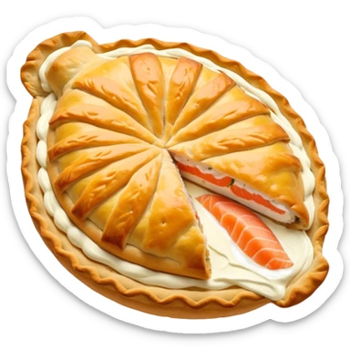 Karelian pasty with cream on top finnish with cream on top and salmon and lemon sticker