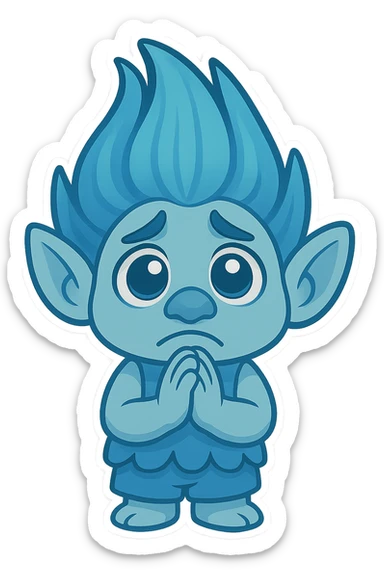 Change the troll character to a blue color scheme while keeping the chibi stickers style and maintaining the transparent background. sticker