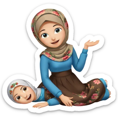 Turkish beautiful finish Konya girl blue eyes with hijab and floral islamic dress she’s Rolling on the Floor Laughing  sticker