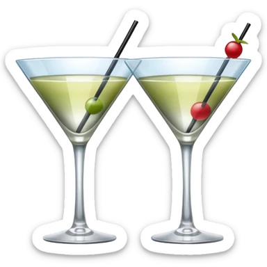 two realistic glasses of cocktail in emoji style, martini glass shape, no straw, no fruit, no ice sticker