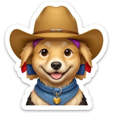 Dog in cowboy hat smiling sticker
