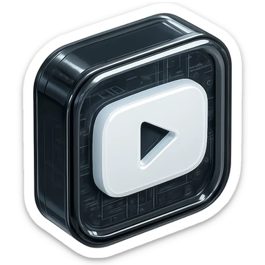 white YouTube play button inside a black box sticker