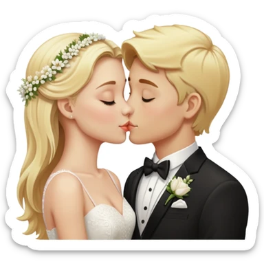 One blonde girl and one blonde boy at their wedding while kissing sticker