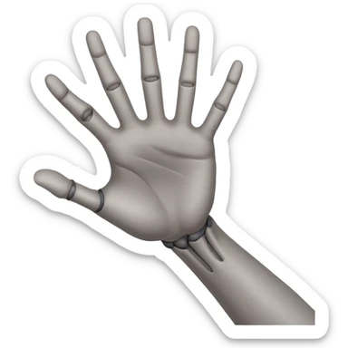 front angle view of a grey colored arm and 5-fingered hand reaching out sticker