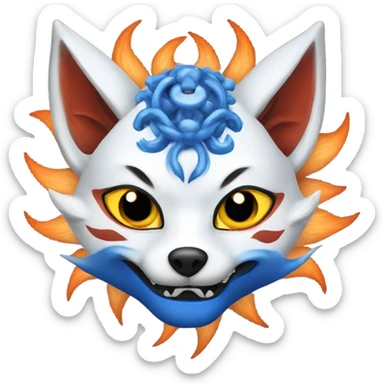 Nine-tailed Fox with blue japanese demon mask sticker