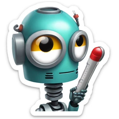 the robot holds a thermometer sticker