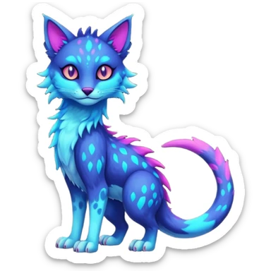 Kawaii dark edgy colorful vibrant neon glowing fantasy feline-vernid-sergal-fursona animal creature with a tufted tail full body with intricate markings  sticker