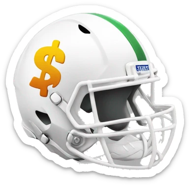 white football helmet with dollar sign on the side sticker