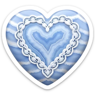 Heart-shaped blue lace agate cabochon with pastel blue and white banded lace-like patterns sticker