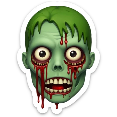 Zombie face, torn flesh, blood dripping, exposed bones, dark horror, no background




 sticker