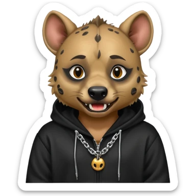Hyena dressed in black hoodie and shiny hiphop chain and grill sticker