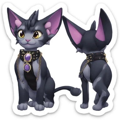 Anthro cool punk kawaii anime edgy distinguished pretty elegant beautiful fantasy black ethereal nargacuga-Noivern-sphynx-Quiana-Fakemon collar harness chains necklace full body sticker