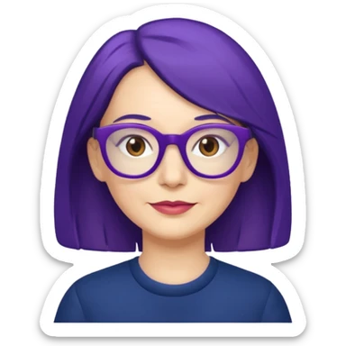 50-year-old woman with purple glasses, brown eyes, and navy blue shoulder-length hair sticker