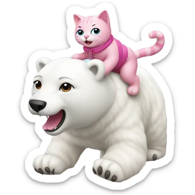 pink cat riding a polar bear  sticker