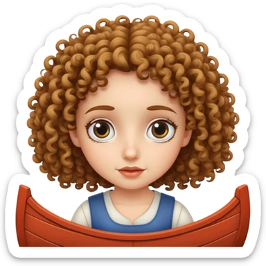curly haired, fair skinned girl with big eyes rowing a boat sticker