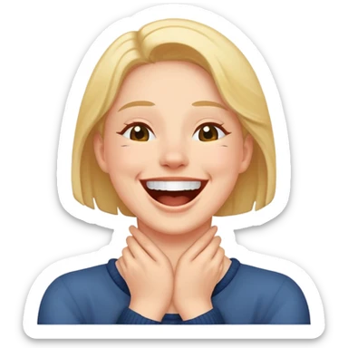 Person laughing with hands around their neck sticker