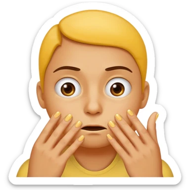 classic yellow round emoji head, not a person, smelling its fingernails (the nails, not the fingers), looking annoyed sticker