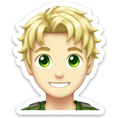 anime, pixel art, boy, shota, blond hair, green eyes, smiling sticker