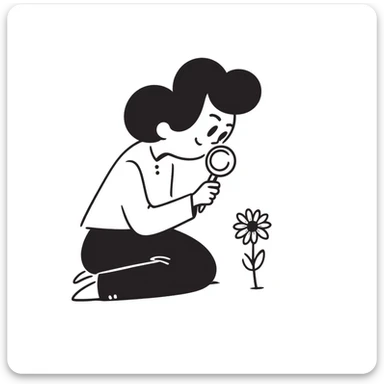 A hand-drawn person looking through a magnifying glass sticker