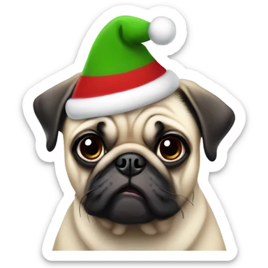 Pug with santa hat sticker