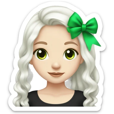 pale girl with long platinum white wavy hair with bright green eyes and wearing a black hair bow pale girl with long platinum white wavy hair with bright green eyes and wearing a black hair bow sticker