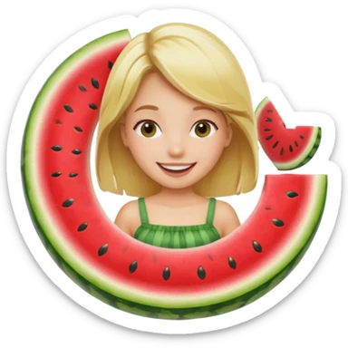 blonde girl floating on a watermelon tube  sticker