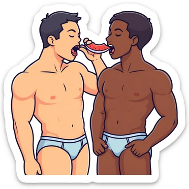 White adult male dark hair,dark skin  adult male,  naked, intense sexual touching laying on bed ,orgasm, cum,open mouth tongue kissing closed eyes, hand inside underwear bulge sticker