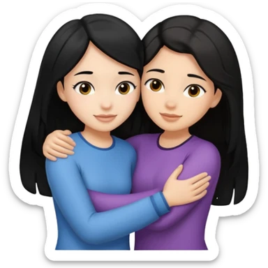 two girls - 1 black haired light skin and second is light skin brunette are hugging sticker