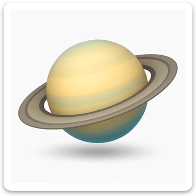 Create a Saturn emoji that looks exactly like the reference image in iOS emoji style. The emoji should be 3D with shiny, smooth gradients and soft shadows. It should depict the classic Saturn with rings, no cow, just the planet. Add a soft shadow under the planet. sticker