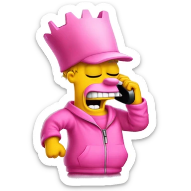 Bart simpson dressed as camrom pink outfit making a phone call on a flip phone sticker