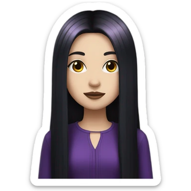 White gothic girl with long straight black hair and purple streak sticker