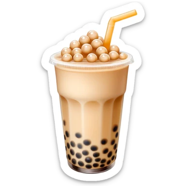 Bubble tea with tapioca pearls and milk tea, with straw sticker