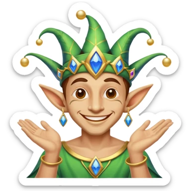 Fairy jester man celebrating life with third eye sticker