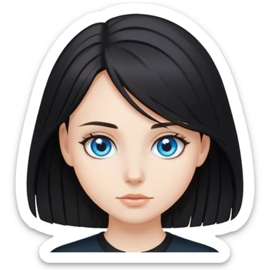 Girl wearing black with black medium length hair and blue eyes sticker