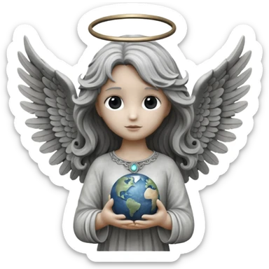Angel statue (All gray/Rock) long wavy hair hollow eyes feathered wings holding the world (White and Black)  sticker