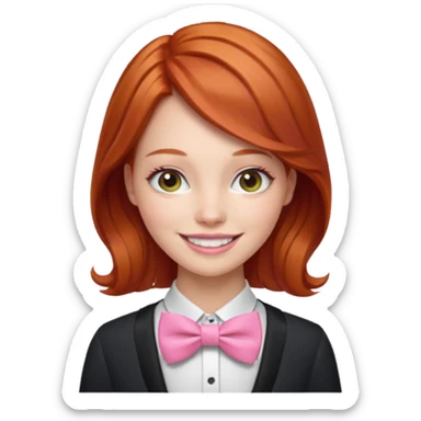readhead woman with pink bowtie sticker
