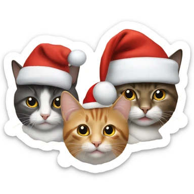 Four cats wearing Christmas hats sticker