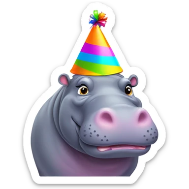 Hippo with a party hat sticker