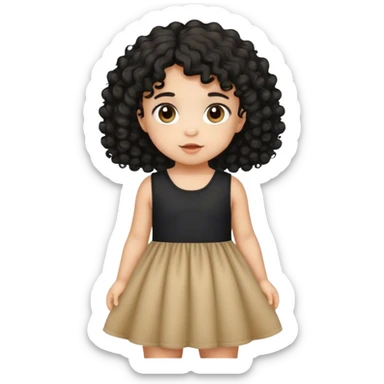 light brown baby girl with black curly hair, black dress sticker