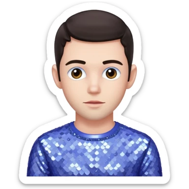 Jonathan Bailey with dark brown hair, pale periwinkle sequin outfit sticker