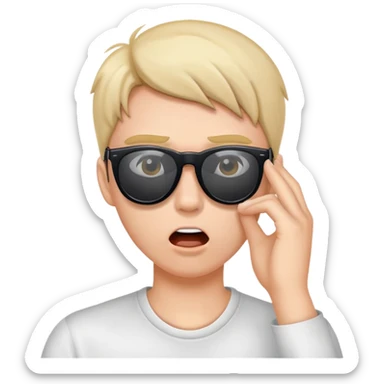 Hand pulling down sunglasses from face and shocked face sticker