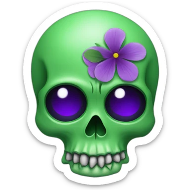 Green skull with purple flower in eye sticker